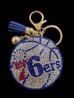 Philadelphia Sixers Basketball Rhinestone Bag Charm Keychain